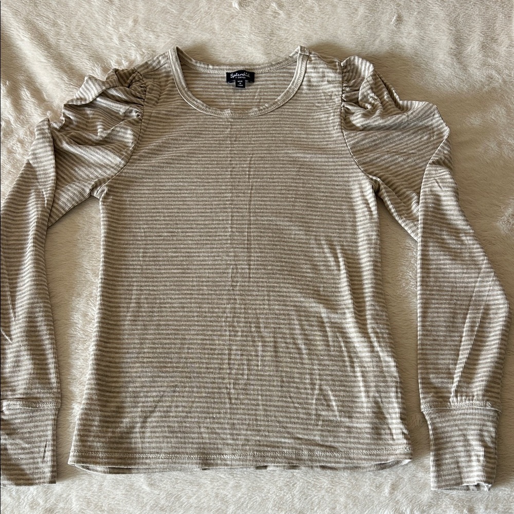Anthropologie Splendid Beige and White Striped Long Sleeve Top